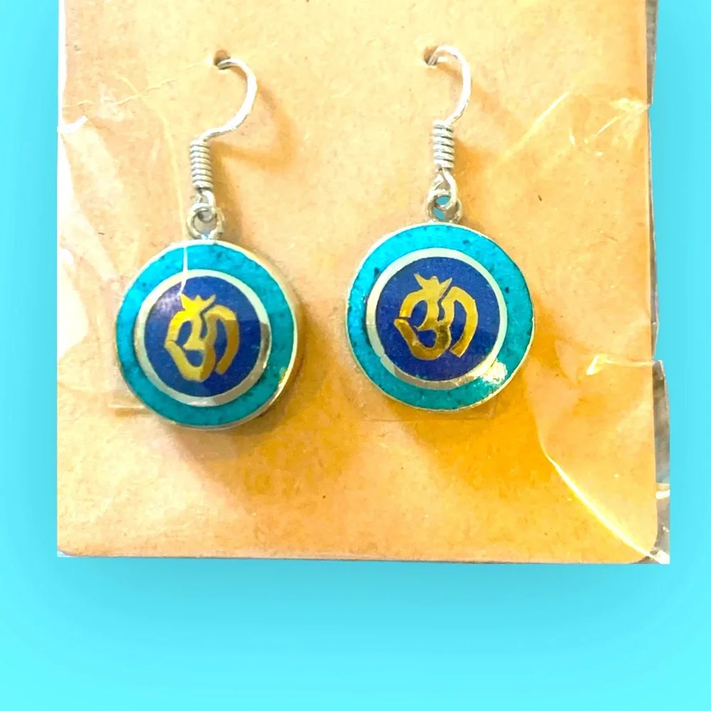 Turquoise and Blue Om fishhook Earrings Handmade.  NWT